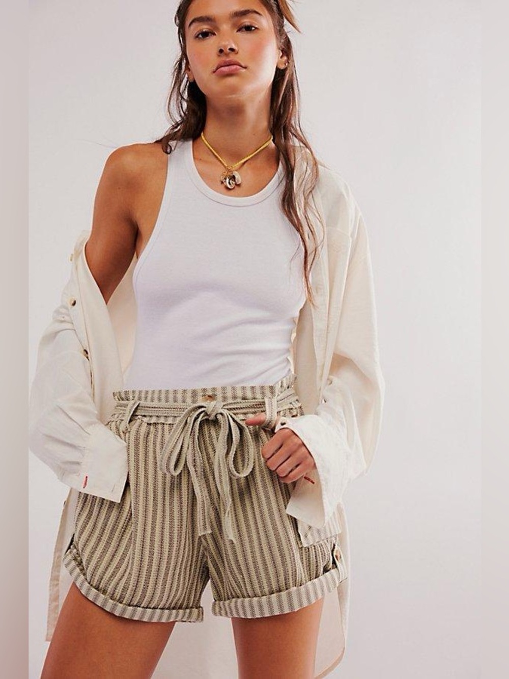 FP One Free People Harriet Striped Shorts Size L Mint Chip Combo